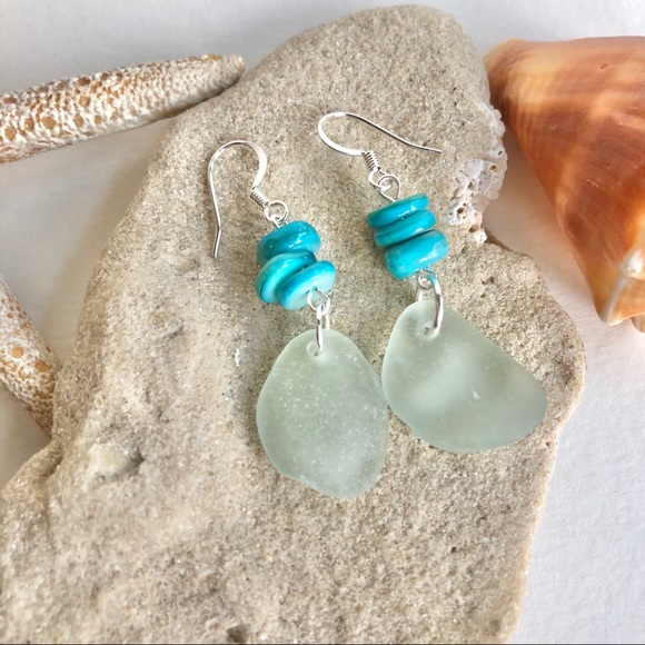 Hand Crafted Jewelry - NEW Genuine Sea Foam Sea Glass Earrings